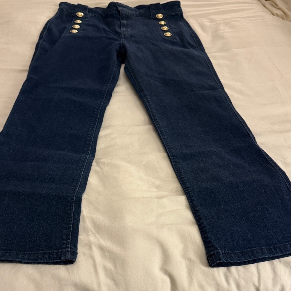 Derek Lam Dark Blue Cropped Jeans with Gold Buttons
